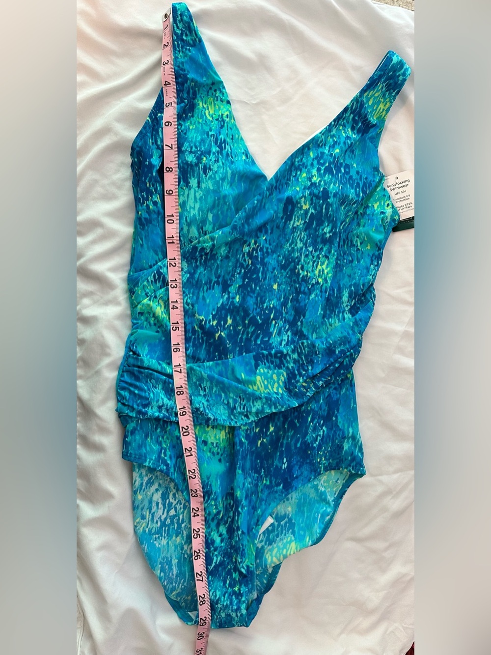 L.L. Bean Turquoise and Teal Patterned One-Piece Swimsuit - Picture 15 of 15